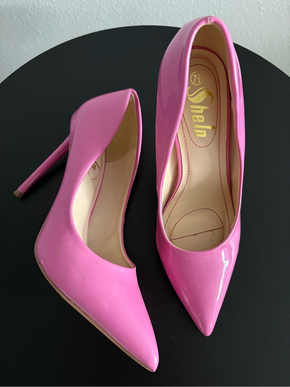 SHEIN Pink Patent Pointed-Toe Stiletto Pumps